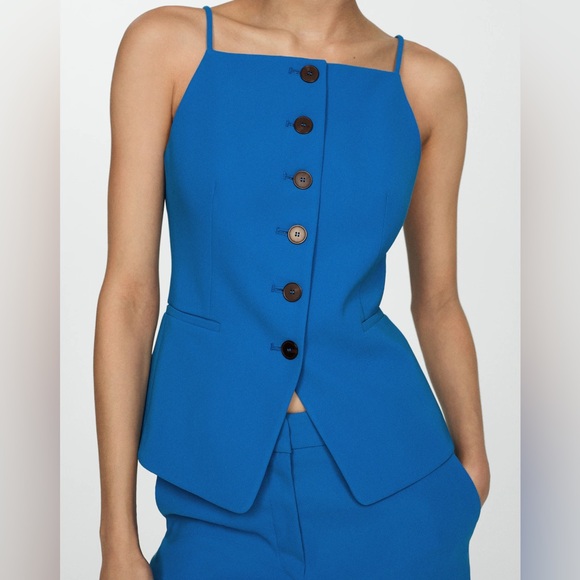 MANGO Halter Neck Gilet Buttons Sleeveless Suit Vest Blazer Royal Blue - Picture 3 of 10